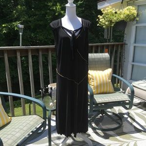 Max Studio black knit dress with lime green piping detail & 2 ties at the neck